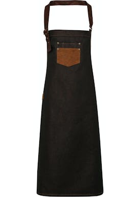 Premier Division Waxed Look Denim Bib Apron With Faux Leather