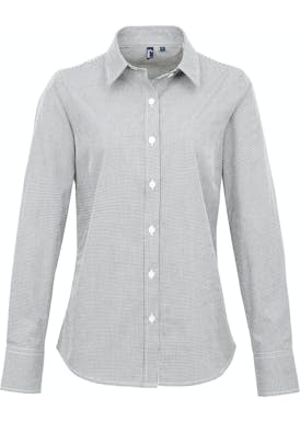 Premier Women´s Microcheck (Gingham) Long Sleeve Cotton Shirt