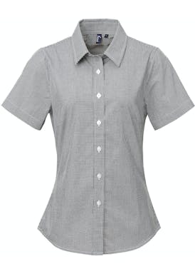 Premier Women´s Microcheck (Gingham) Short Sleeve Cotton Shirt
